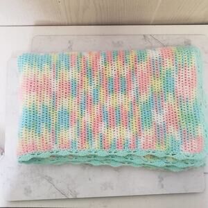 Crochet multi color baby crib blanket size 36"×30"scalloped edge swaddle